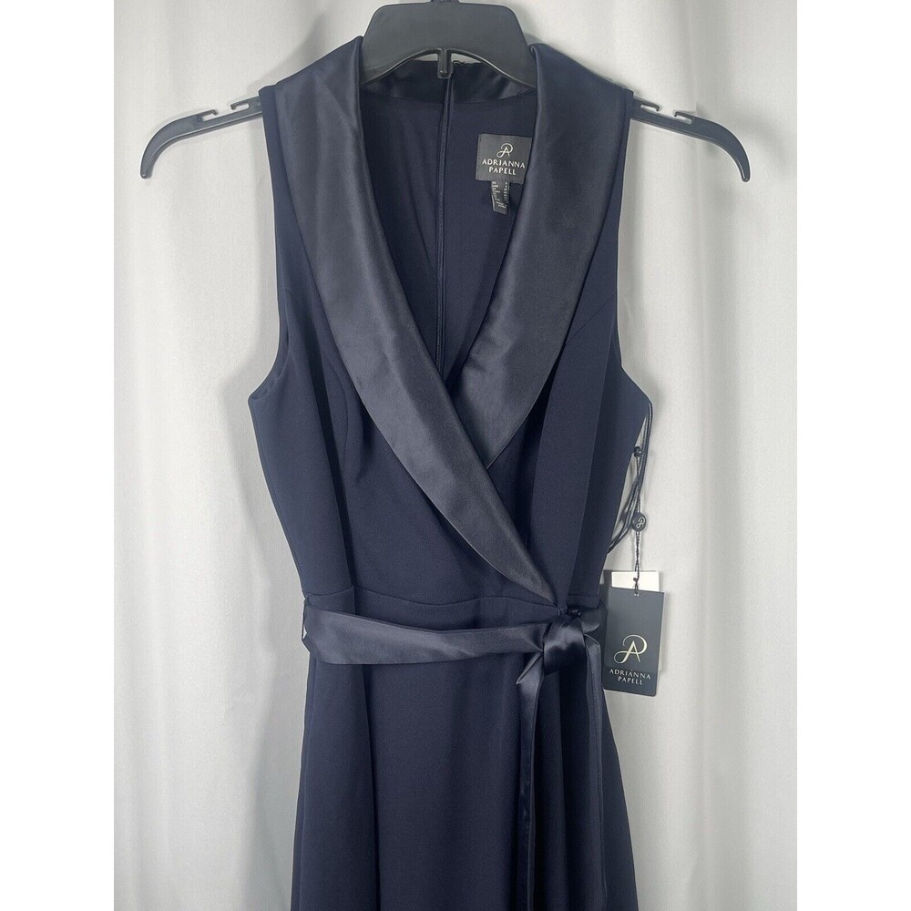 Adrianna Papell Stretch Knit Crepe MIDI Tuxedo Dress W/Inserts In Midnight Sz 6 - Picture 7 of 13